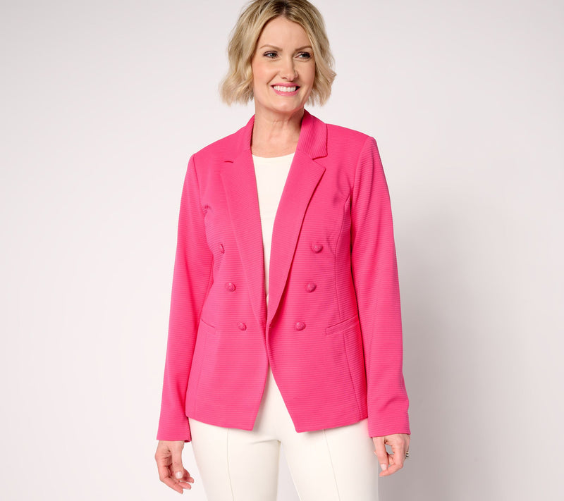 GRAVER Susan Graver Regular Knit Ottoman Double Breasted Cutaway Blazer — View 12