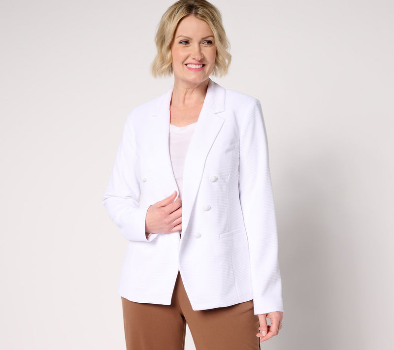 GRAVER Susan Graver Petite Knit Ottoman Double Breasted Cutaway Blazer — View 10