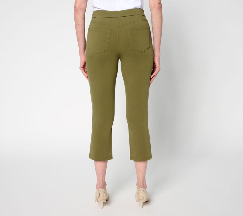 Susan Graver Weekend Petite Cotton Ponte Slim Leg Crop Pants — View 4