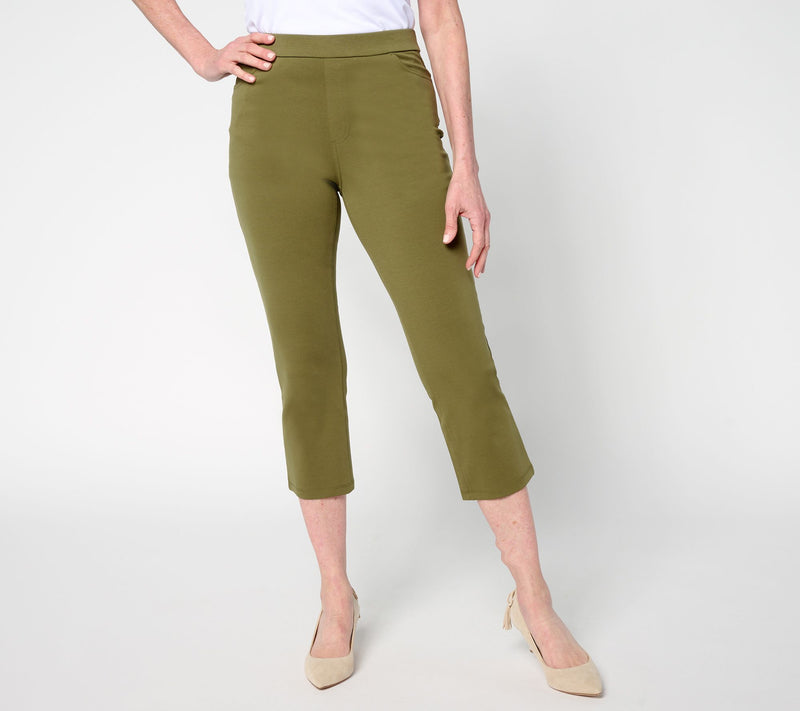Susan Graver Weekend Petite Cotton Ponte Slim Leg Crop Pants — View 14