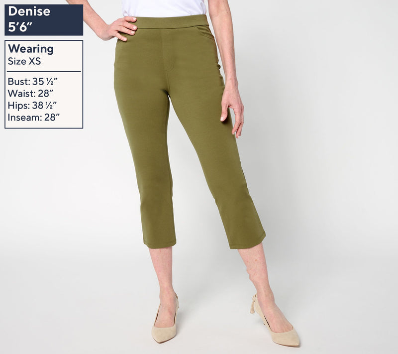 Susan Graver Weekend Petite Cotton Ponte Slim Leg Crop Pants — View 3