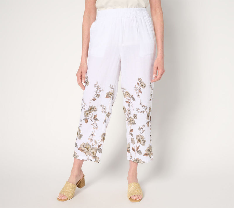 Susan Graver PURE Regular Printed Cotton Gauze Crop Pants — View 11