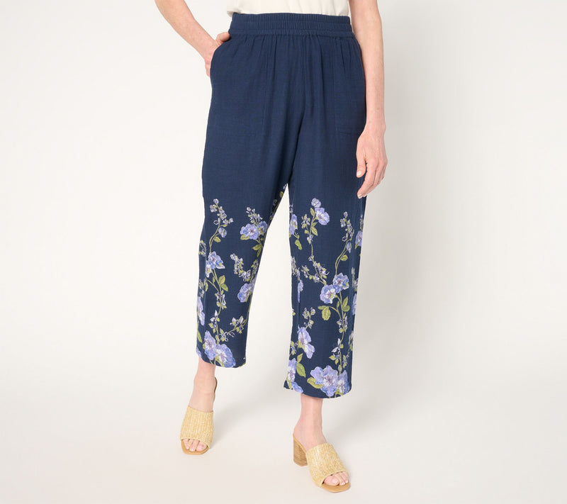 Susan Graver PURE Regular Printed Cotton Gauze Crop Pants — Main view