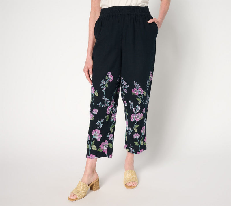 Susan Graver PURE Regular Printed Cotton Gauze Crop Pants — View 12