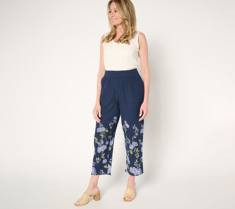 Susan Graver PURE Petite Printed Cotton Gauze Crop Pants — View 5