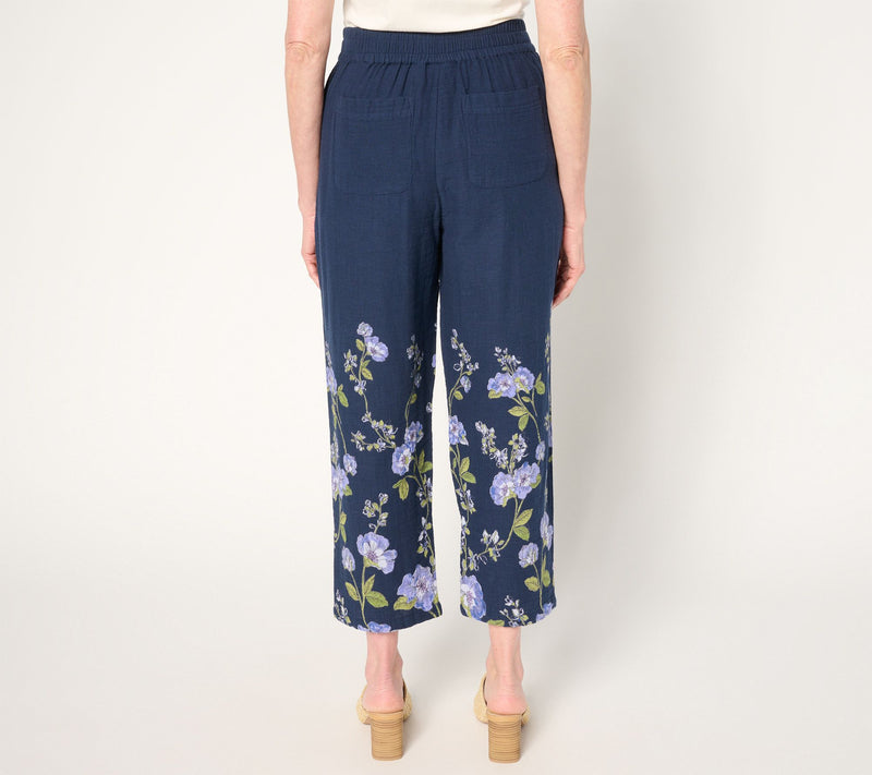 Susan Graver PURE Petite Printed Cotton Gauze Crop Pants — View 4