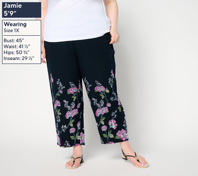 Susan Graver PURE Petite Printed Cotton Gauze Crop Pants — View 2
