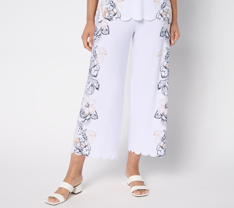 GRAVER Susan Graver Petite Printed Liquid Knit Crop Pants w/Scalloped Hem — Main view