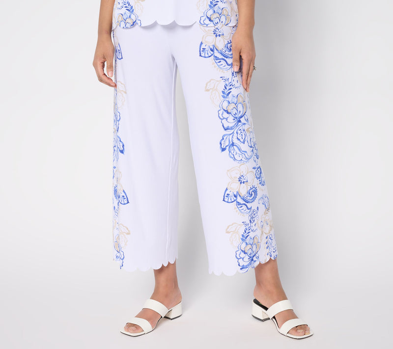 GRAVER Susan Graver Petite Printed Liquid Knit Crop Pants w/Scalloped Hem — View 5