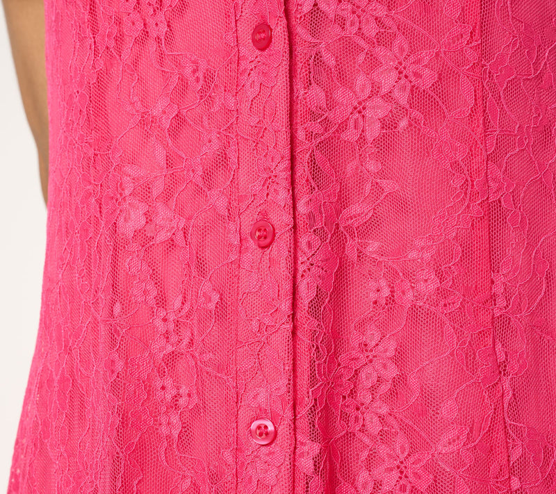 Susan Graver Regular Stretch Lace Button Front Midi Dress — View 4