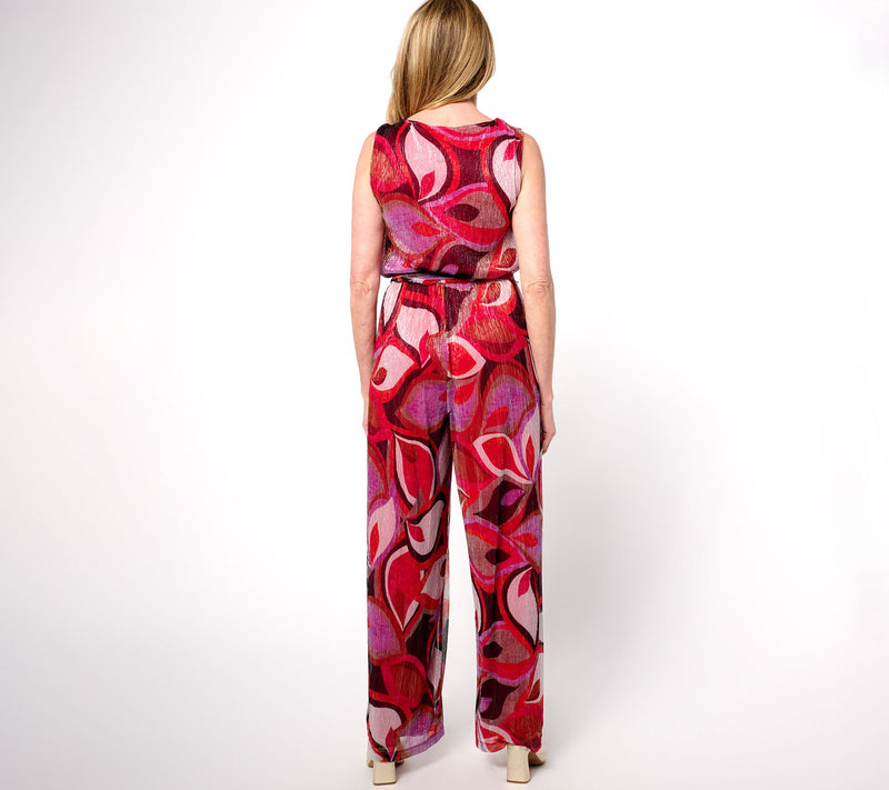 Susan Graver Regular Printed Knit Sleeveless Belted Jumpsuit — View 4