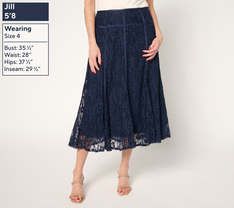 Susan Graver Occasions Regular Lace Midi Skirt w/ Piping Detail — View 11