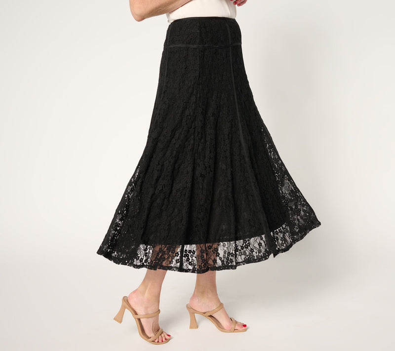 Susan Graver Occasions Petite Lace Midi Skirt w/ Piping Detail — View 3
