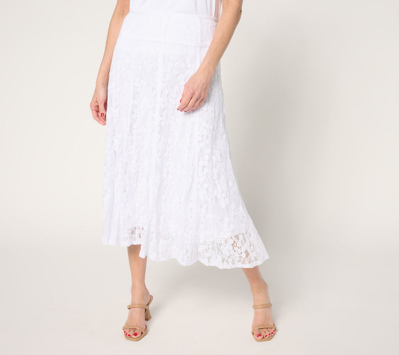 Susan Graver Occasions Petite Lace Midi Skirt w/ Piping Detail — View 9