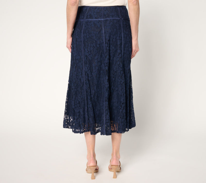 Susan Graver Occasions Petite Lace Midi Skirt w/ Piping Detail — View 12