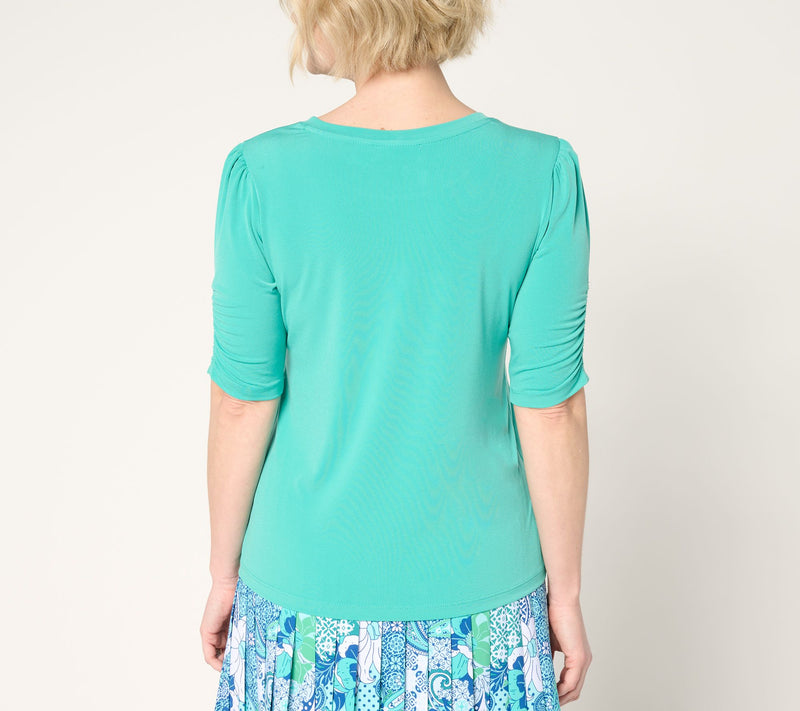 Susan Graver Liquid Knit Crewneck Top with Ruched Sleeves — View 14