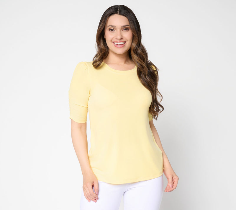 Susan Graver Liquid Knit Crewneck Top with Ruched Sleeves — View 25