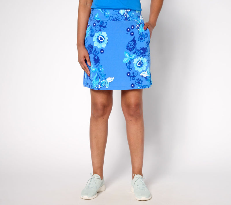Susan Graver Courtside Social Regular Printed Liquid Knit Skort — View 3