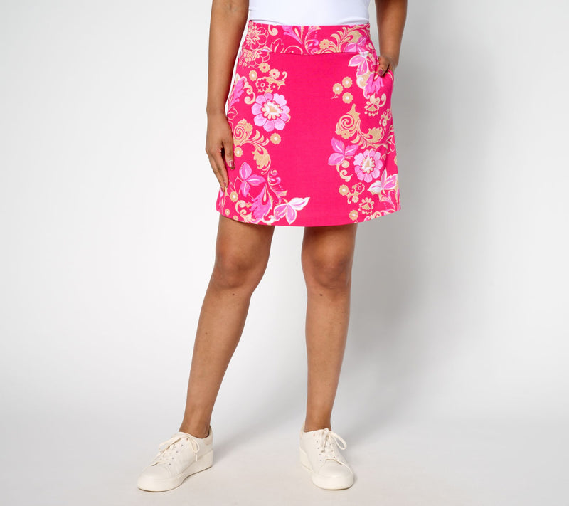 Susan Graver Courtside Social Petite Printed Liquid Knit Skort — View 7