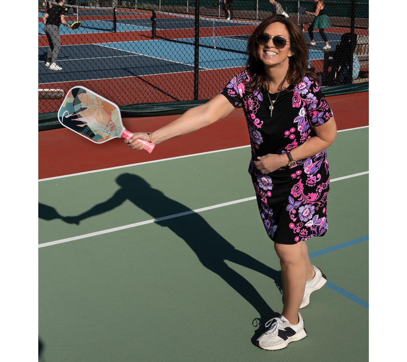 Susan Graver Courtside Social Petite Printed Liquid Knit Skort — View 14