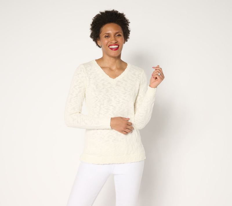 Belle Beach by Kim Gravel Gotta Getaway 100% Cotton V Neck Sweater — View 5