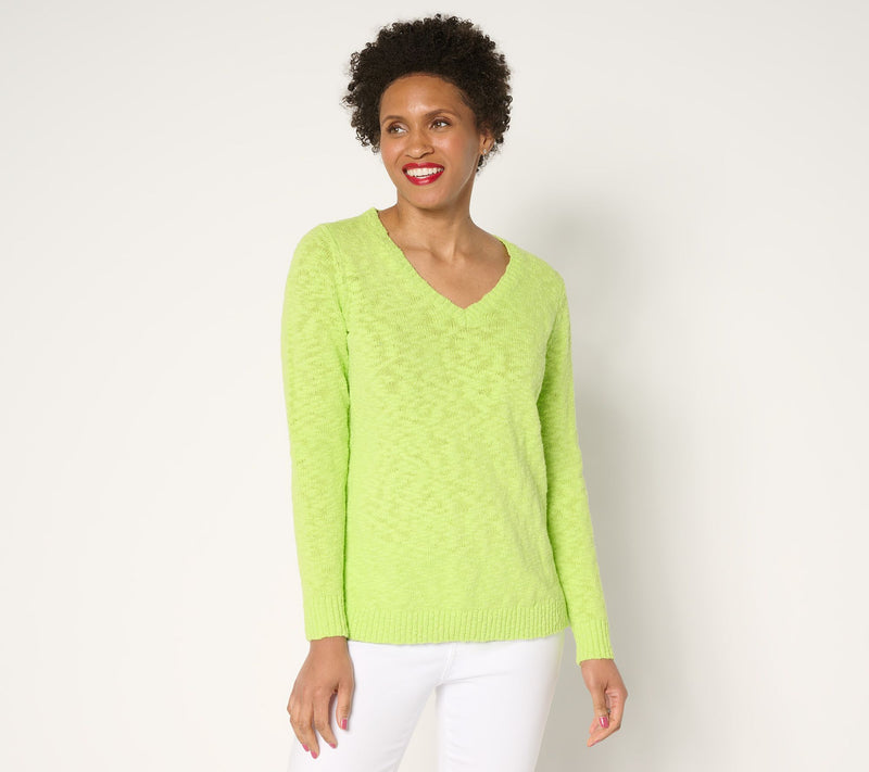 Belle Beach by Kim Gravel Gotta Getaway 100% Cotton V Neck Sweater — View 15