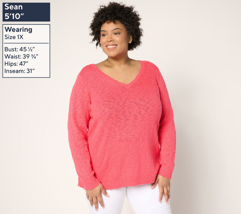 Belle Beach by Kim Gravel Gotta Getaway 100% Cotton V Neck Sweater — View 16