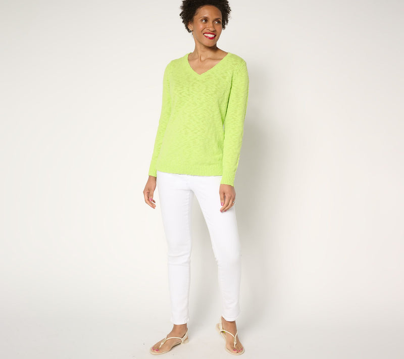 Belle Beach by Kim Gravel Gotta Getaway 100% Cotton V Neck Sweater — View 19