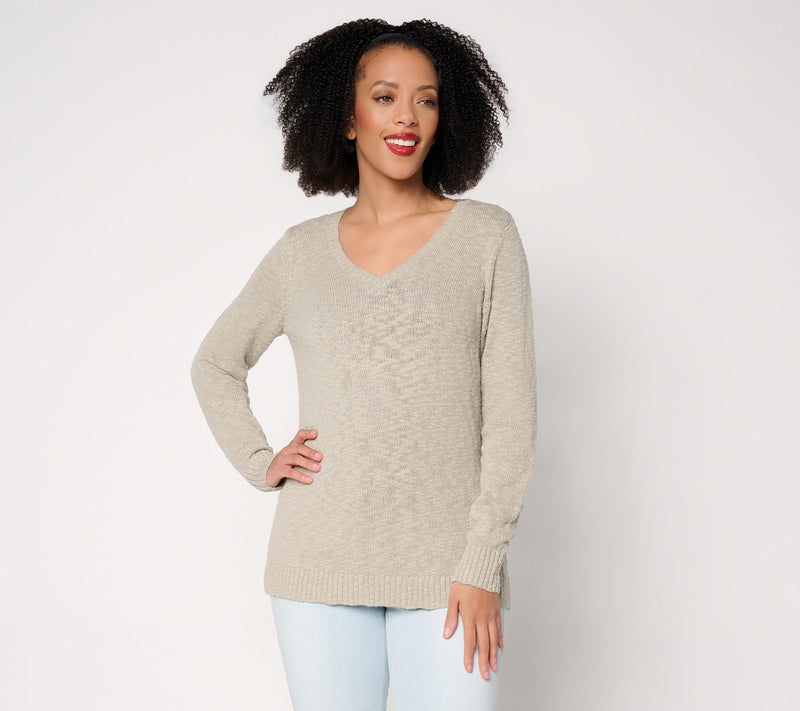 Belle Beach by Kim Gravel Gotta Getaway 100% Cotton V Neck Sweater — View 24