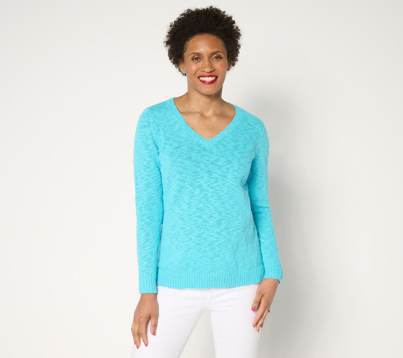 Belle Beach by Kim Gravel Gotta Getaway 100% Cotton V Neck Sweater — View 13