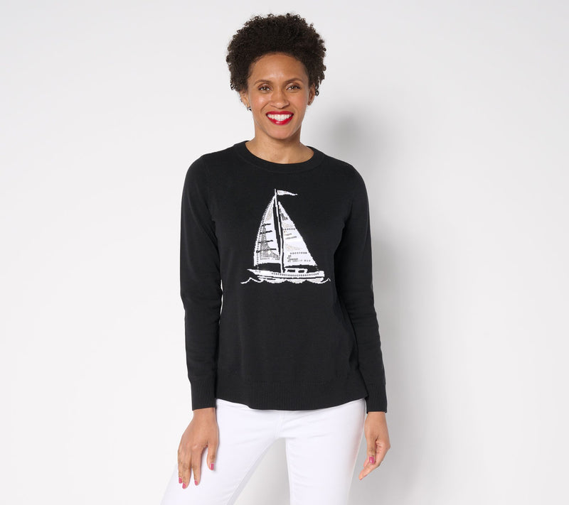 Belle by Kim Gravel Jeweled Sealife Boatneck Sweater — View 7