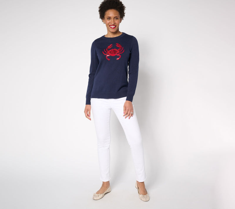 Belle by Kim Gravel Jeweled Sealife Boatneck Sweater — View 15