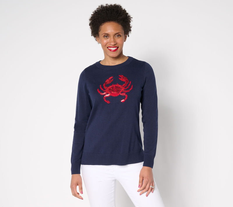 Belle by Kim Gravel Jeweled Sealife Boatneck Sweater — View 11