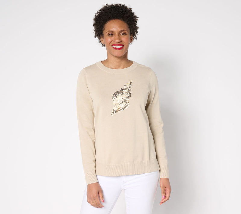 Belle by Kim Gravel Jeweled Sealife Boatneck Sweater — View 9