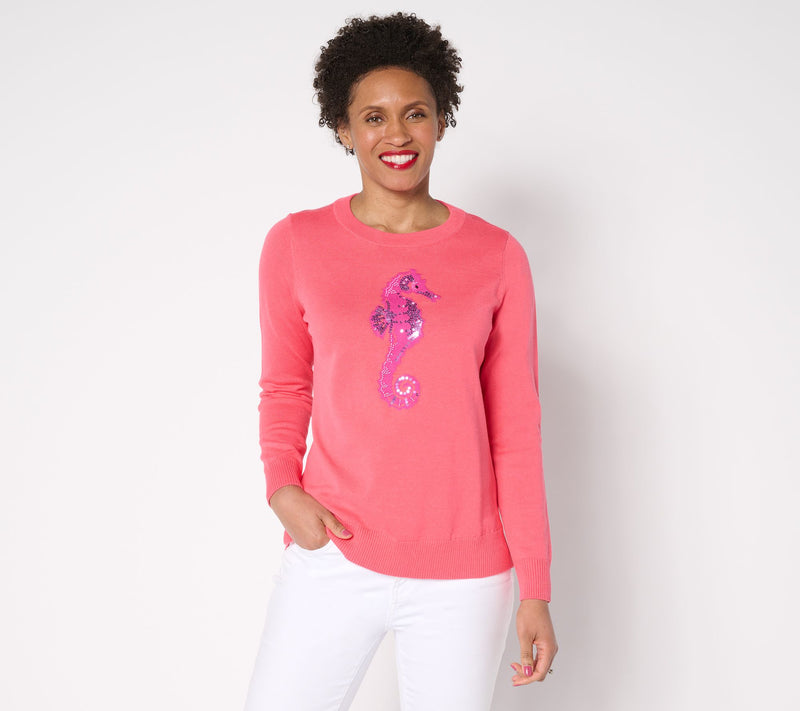 Belle by Kim Gravel Jeweled Sealife Boatneck Sweater — View 5