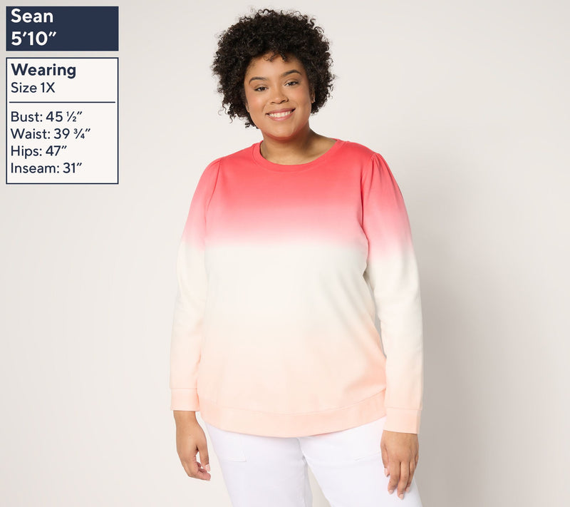 Denim & Co. Active Floral or Ombre French Terry Pullover — View 10