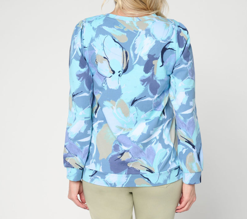 Denim & Co. Active Floral or Ombre French Terry Pullover — View 12