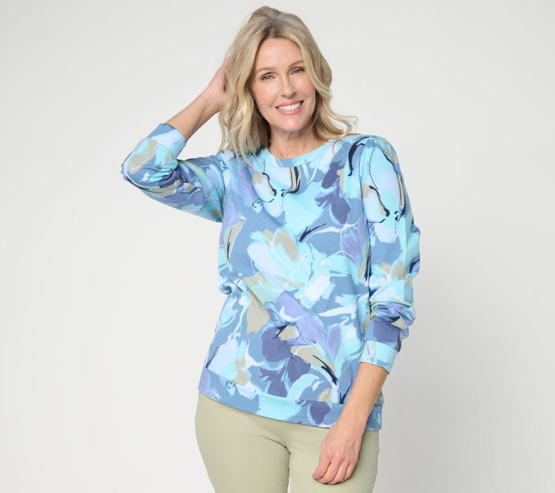 Denim & Co. Active Floral or Ombre French Terry Pullover — View 16