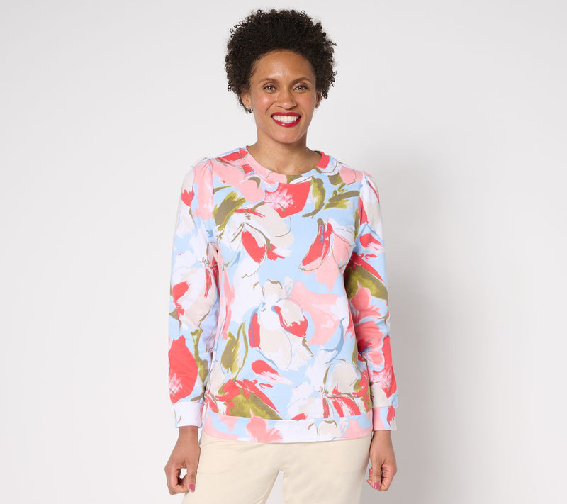 Denim & Co. Active Floral or Ombre French Terry Pullover — View 5