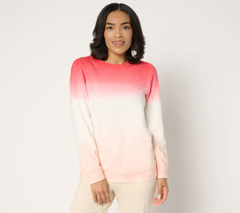 Denim & Co. Active Floral or Ombre French Terry Pullover — View 3