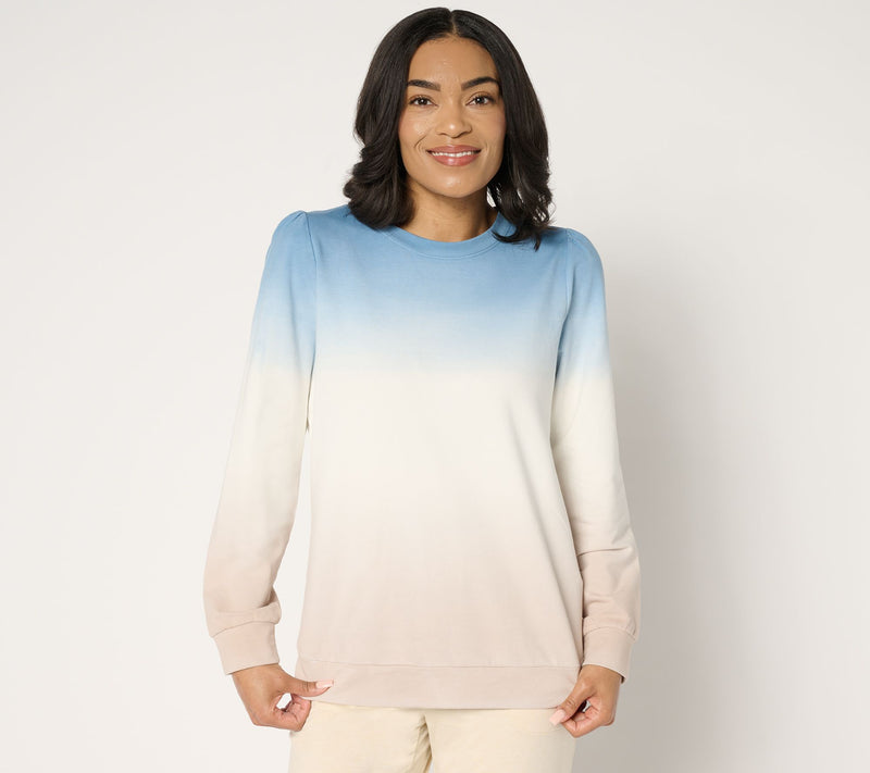 Denim & Co. Active Floral or Ombre French Terry Pullover — View 9