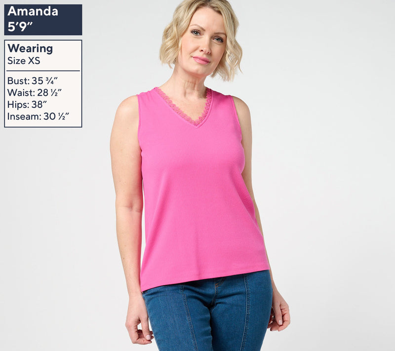 Isaac Mizrahi Live! Rib Knit Tank Top with Lace Trim — View 13