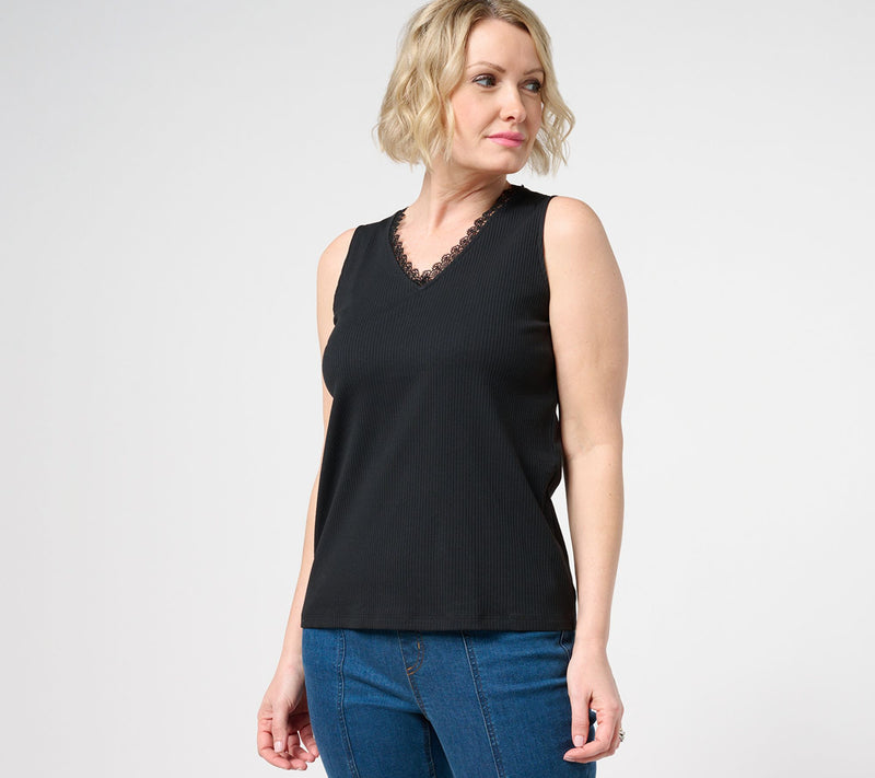 Isaac Mizrahi Live! Rib Knit Tank Top with Lace Trim — View 9