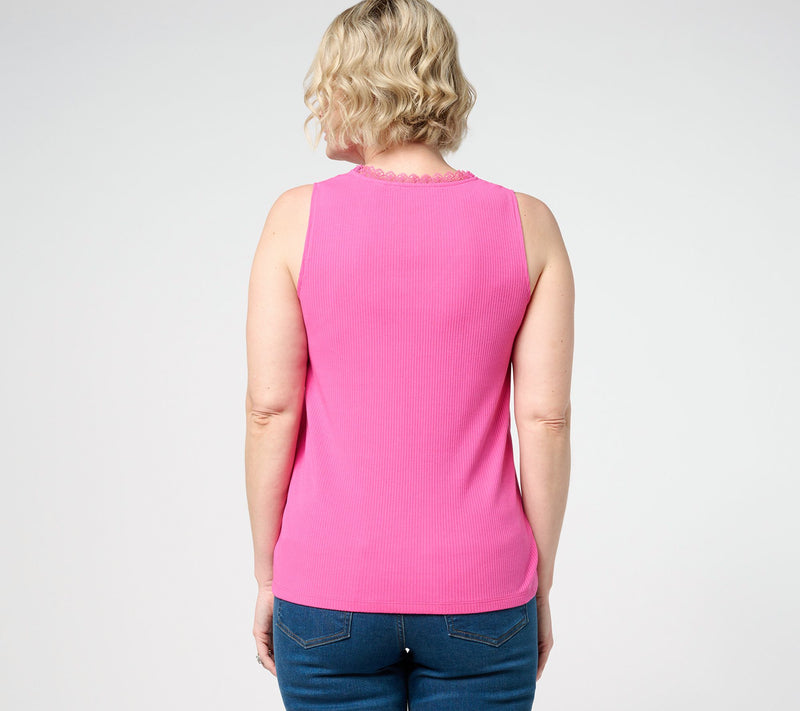 Isaac Mizrahi Live! Rib Knit Tank Top with Lace Trim — View 14