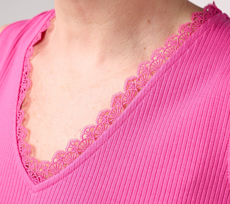 Isaac Mizrahi Live! Rib Knit Tank Top with Lace Trim — View 16