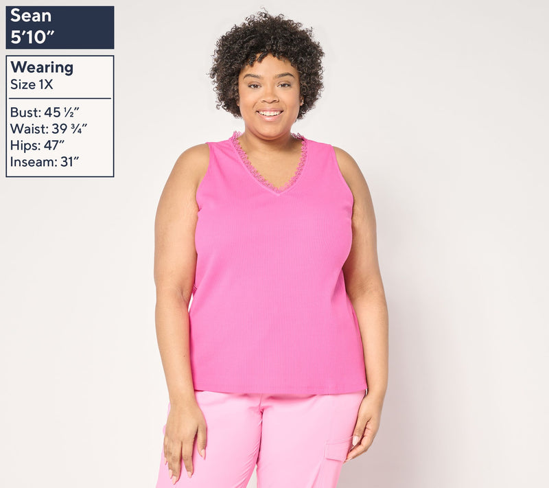 Isaac Mizrahi Live! Rib Knit Tank Top with Lace Trim — View 12