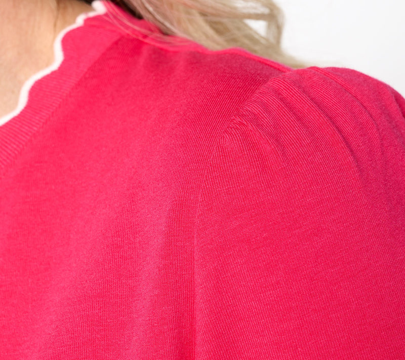 Isaac Mizrahi Live! Knit Crewneck Elbow Sleeve Top with Scallop Trim — View 6