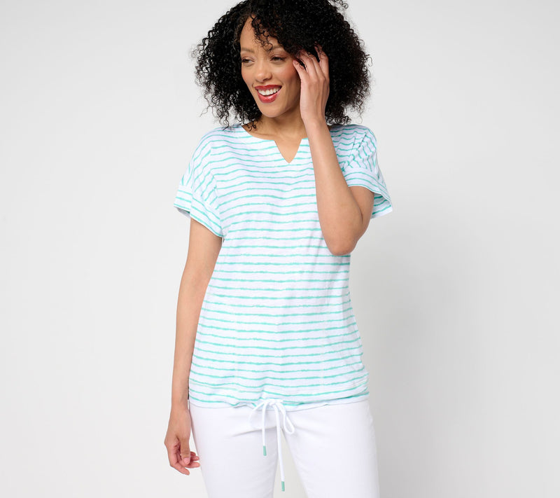 Belle by Kim Gravel Cape Cod Stripe Slub Knit Drawstring Top — Main view