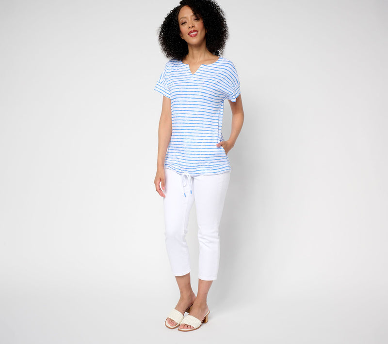 Belle by Kim Gravel Cape Cod Stripe Slub Knit Drawstring Top — View 15