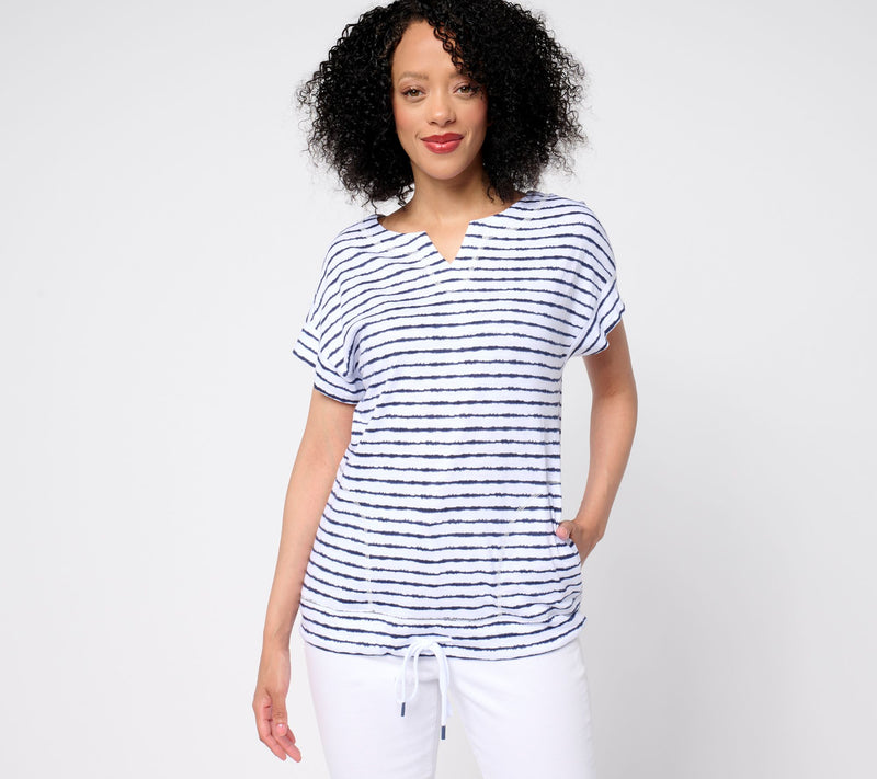 Belle by Kim Gravel Cape Cod Stripe Slub Knit Drawstring Top — View 11